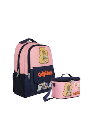 Capybara Kız Çocuk Okul Sırt Çantası Ve Beslenme Çantası Seti - Lacivert - Pembe - Setcpb5203b Çok Renkli