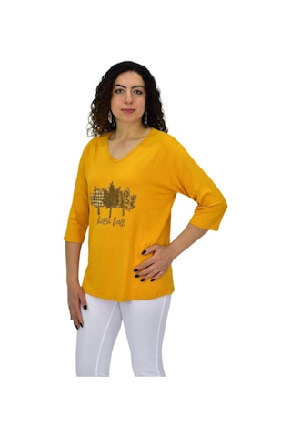 Caftan Kadın Kısa Kol Taşlı Bluz Bgl-st04711 HARDAL