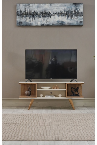 Ahşap Tv Sehpası 150x35x58 Cm Kapaksız 1 Orta Raflı Atlantik Çam
