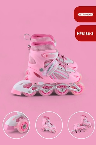Vadi Pembe Silikon Tekerli Ayarlanabilir Işıklı Paten L 39-42 Hp8136 Pembe - Beyaz
