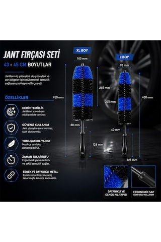 Sgcb Araç Jant Temizlik Fırçası Seti 2li Paket L+xl Boy Çizmez Esnek Oto Temizleme Detay Fırça