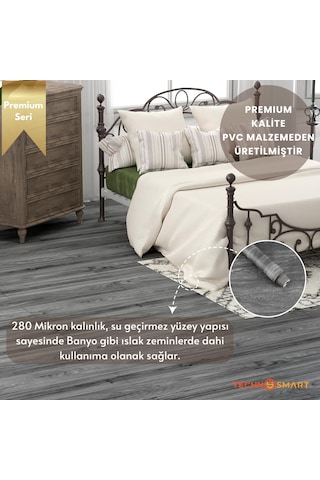 Technosmart 60 500cm Kendinden Yapışkanlı Parke Görünümlü Premium Zemin Duvar Kağıdı Dolap Kaplama Antrasit