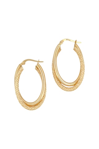 Altın Nesil - 14 Ayar Altın Parlak Kumlu Elips Küpe Altın - Beyaz Altın