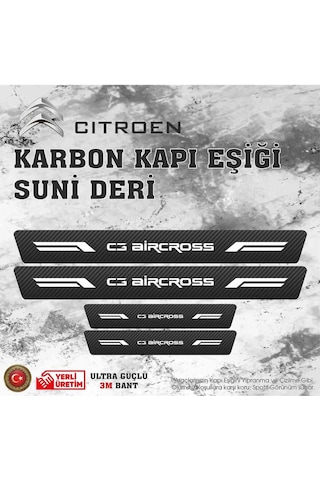 C3 Aircross Uyumlu Deri Karbon Kapı Eşiği Koruyucu Bant 4 Adet