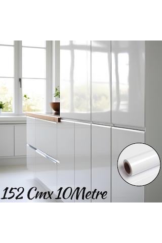 Parlak Beyaz Mobilya Ve Dolap Kaplama Folyosu 152 Cm X 10 Metre Lake , Arkası Gri