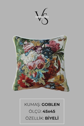 Vs-457 Jakarlı Dokuma Goblen Kırlent Kılıfı 45x45 Cm Biyeli Ve Çift Taraflı Dekoratif Yastık Çok Renkli