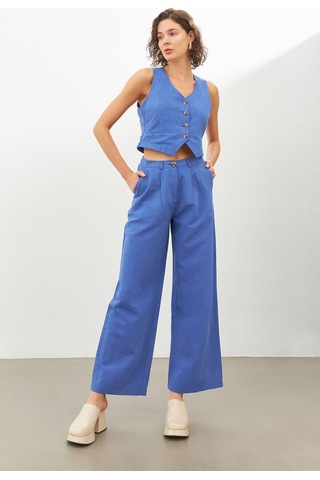 Stella Pulvis Mavi Keten Yüksek Bel Wide Leg Pantolon Mavi