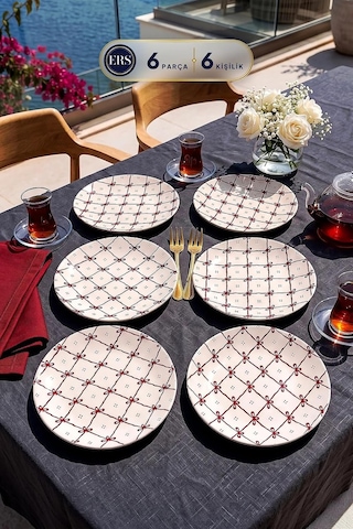 Fiyonk Kareli 6'lı Pasta Tabağı Seti 20 Cm Çok Renkli