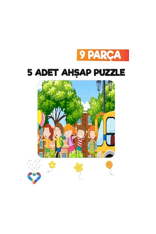 Ahşap Çocuk Puzzle 9 Parça 5 Adet-2