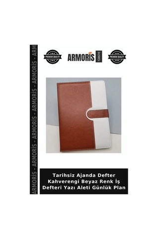Tarihsiz Ajanda Defter Kahverengi Beyaz Renk İş Defteri Yazı Aleti Günlük Plan Çok Renkli