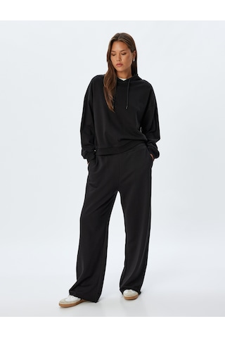 Koton Kapşonlu Sweatshirt Basic Uzun Kollu Üç İplik Pamuklu Siyah 5wak10223ek Siyah
