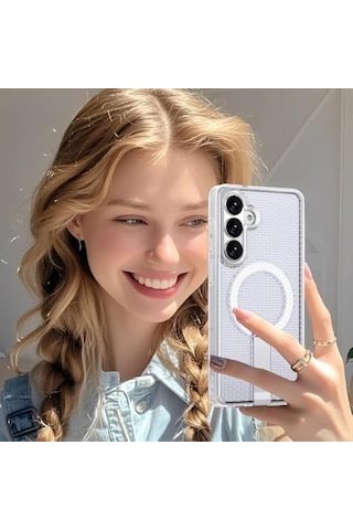 Galaxy A57 İçin Kılıf Dikey Standlı Güçlü Manyetik A57 Koruyucu Pc+tpu Isı Dağılımı Sağlayan Petek Desenli Galaxy A57 Kılıf Buzlu Şeffaf 50 x 22