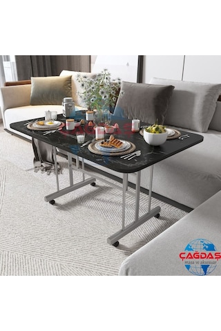 Teknor Tekerlekli Masa Orta Sehpa 70x110 Cm Metal Ayak Siyah