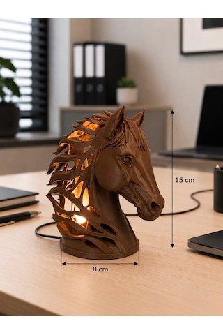 3dlab At Heykeli Masa Lambası Heykel Formunda Sanatsal Dekoratif Aydınlatma & Modern Tasarım Objesi Kahverengi