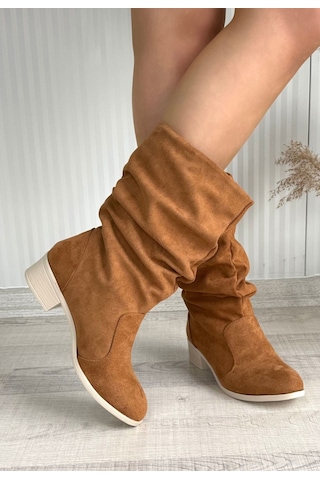 Jolin Taba Süet Topuklu Çizme Taba