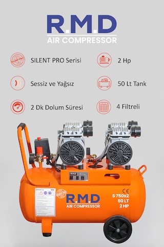 R.m.d Kompresör 50 Lt Hava Kompresörü Sessiz Ve Yağsız S750x2