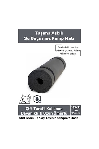 Su Geçirmez Konforlu Taşıma Askılı Çift Taraflı Kamp Zemin Çadır Uyku Matı Siyah Yer Minderi 16mm Çok Renkli
