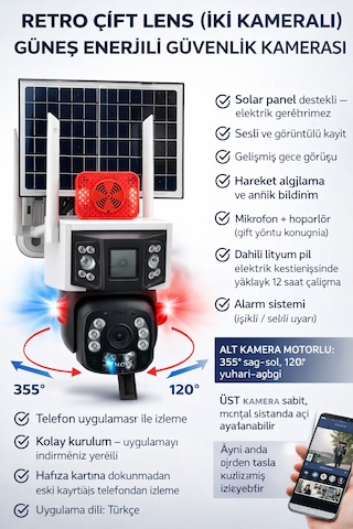 Retro Güneş Enerjili 6 Mp Ptz Güvenlik Kamerası Gece Görüşlü Ses Ve Görüntü Kaydı Hareket Bildirimi