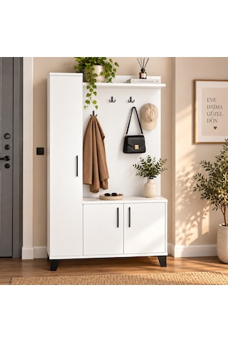 Loft Soft Portmanto Ve Askılıklı Vestiyer Takımı - Beyaz