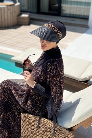 Remsa Vizör Örgü Hasır Şapka Güneş Koruyucu Siperlik Rş-101 Siyah Leopar Siyah