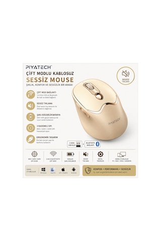 Xk-m02 Şarj Edilebilir Sessiz Kablosuz Mouse Bluetooth 2.4 Ghz Çift Mod Gold