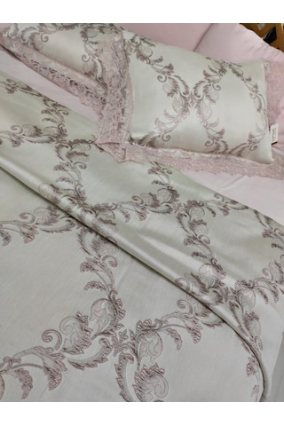 Finezza Selen Poly. Pamuk Jakarlı Pudra Yatak Örtüsü Seti Çift Kş Pudra