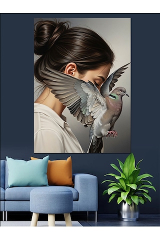 Ahşap Tablo Güvercin Kafalı Kadın Sanat
