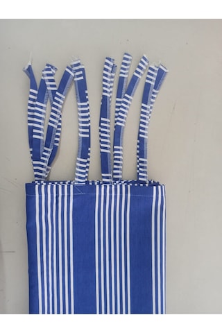 Ceylan Home Balkon Perdesi Bağcıklı Ölçü Seçenekli Mavi İnce Çizgili Mavi