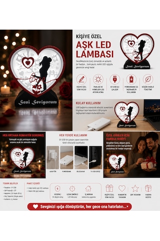 Kişiye Özel İsim Yazılabilir Led Kalp Tasarımlı Masa Lambası Usb 5v Dekoratif Aydınlatma Sevgiliye Romantik Hediye Beyaz Işık