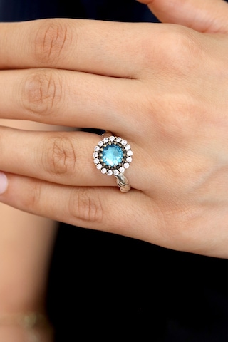 Akuamarin Taşlı El İşi Otantik Gümüş Kadın Yüzük 201024754 Gümüş