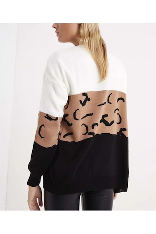 Aqe Fashion Kadın Bloklu Ortası Desenli Beyaz Hırka Beyaz