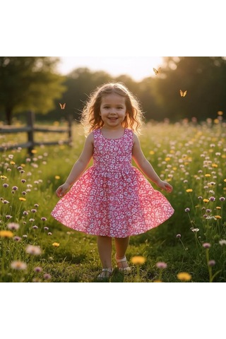 Çiçekli Kız Çocuk Elbise St09118 Pembe