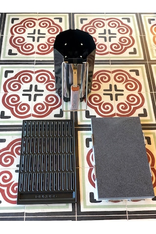 Guruss Mangal Aksesuar Seti Döküm Izgara+Lav Taşı+Tutuşturmabaca