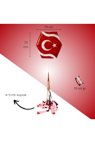 Naylon Altıgen Uçurtma - Bayraklı - Orta Boy