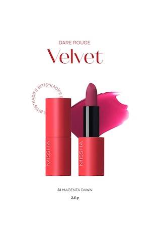 Missha Dare Rouge Velvet Yoğun Pigmentli Blur Etkili Nemli Kadife Bitişli Ruj 31 Magenta Dawn