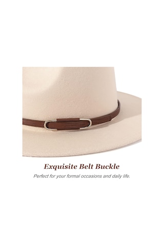 Kadınların Genişliği, Fedora Retro Panama Şapkası Kemer Tokası İle U Şeklinde Toka Kremsi Ortam Bej