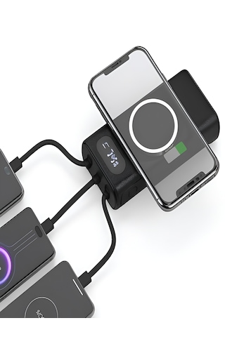 10000mah Pd 22.5w Kablosuz & Kablolu Powerbank Wireless 15w, Usb, Micro & Type-c, İphone Uyumlu Siyah - Siyah