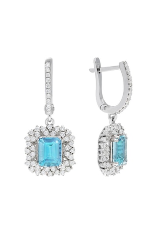 Sirius Pırlanta Ve Oktagon Kesim Akuamarin Küpe  0823E0039