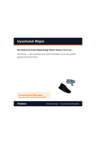 Trobus Oto Elektronik Anten Köpek Balığı Silikon Tabanlı 17x7,5 Cm Parlak Siyah
