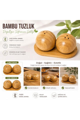 Top Şekilli Tuzluk Biberlik Seti Bambu