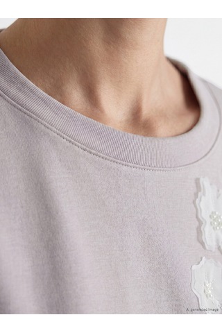 Lcw Everyday Lila Nakışlı Oversize Soft Touch Kadın Tunik