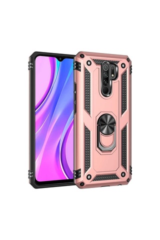 Xiaomi Redmi 9 Kılıf Zore Vega Yüzüklü Standlı Zırh Kılıf