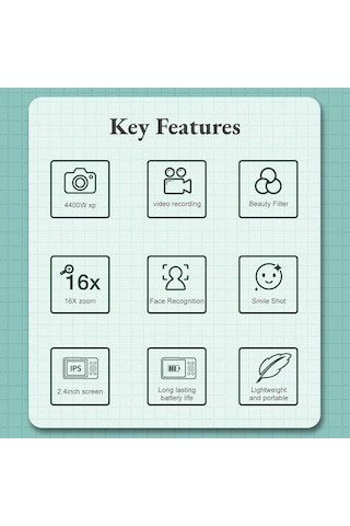 4k Dijital Kamera, 1080p 44m 16x Zoom Autofocus Cep Kamerası 2,4 İnç Ekranlı