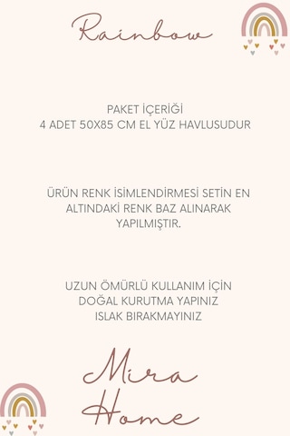 4 Lü El Yüz Havlu Seti %100 Pamuklu 50x85 Cm Rainbow Pudra