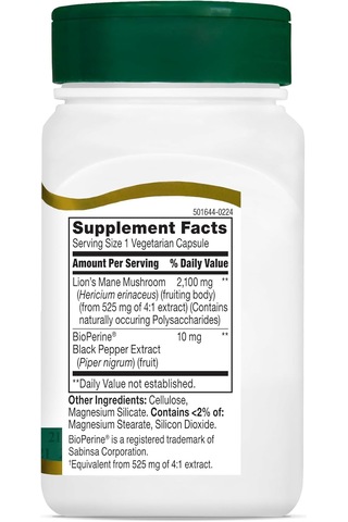 21st Century Lion's Mane Mushrooms Brain & Cognitive 2,100 Mg 60 Vegetarian Caps