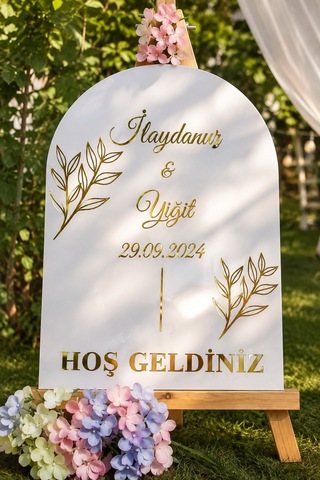 Kk Swords Kişiye Özel Gold Aynalı Mdf Düğün Karşılama Panosu İsimli Hoş Geldiniz Tabela 2.7 Mm