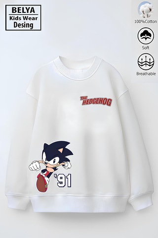 Belyakidswear Tam Kalıp Oversize Erkek Çocuk Pamuğa Pamuk 3 İplik Kumaş Snc2 Tasarım Sweatshirt Beyaz