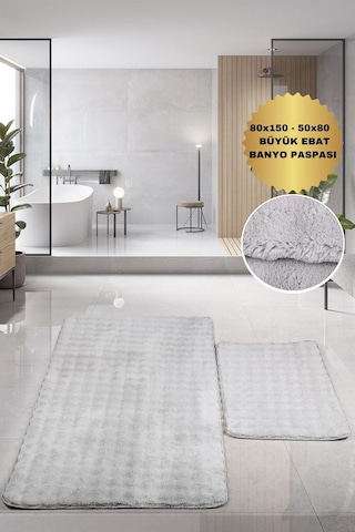 Bubble Gri Büyük Ebat 2'li Banyo Paspas Seti Kaymaz Tabanlı Yıkanablir Klozet Takımı Gri