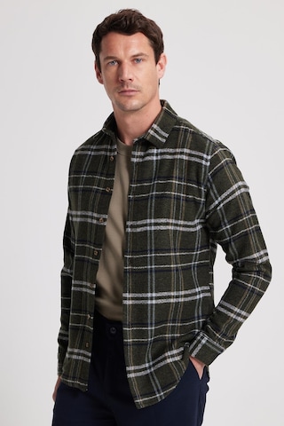 Tudors Erkek Slim Fit Dar Kesim Kareli Kışlık Oduncu Gömlek-42324 Haki