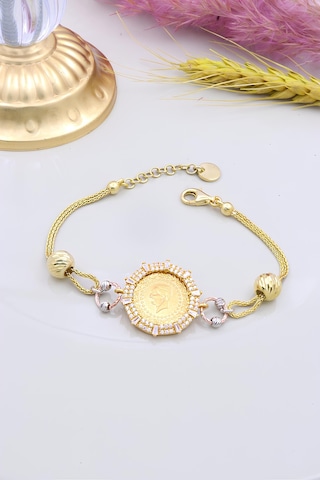 22 Ayar Çeyrek Altınlı 925 Ayar Gümüş Bileklik